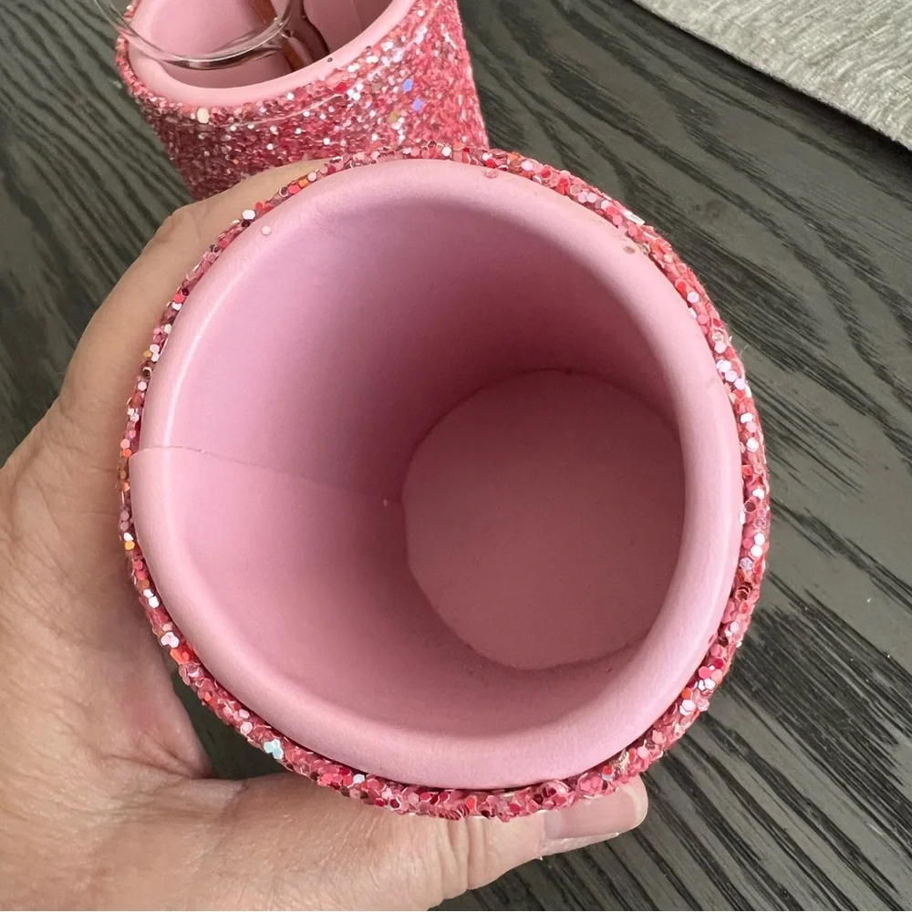 2 Pink Glitter PU Leather Holder for Makeup Brushes, Eyeglasses, Pens & More!